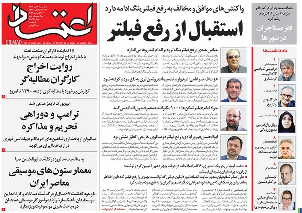 صفحه نخست روزنامه‌های کشور - پنجشنبه ۶ دی ۱۴۰۳