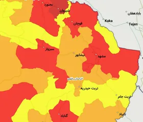 قرار گرفتن ۸ شهرستان خراسان رضوی در وضعیت قرمز کرونایی