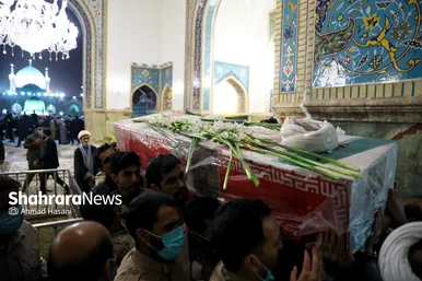 مراسم وداع با پیکر شهید حجت‌الاسلام محمد اصلانی در حرم مطهر رضوی