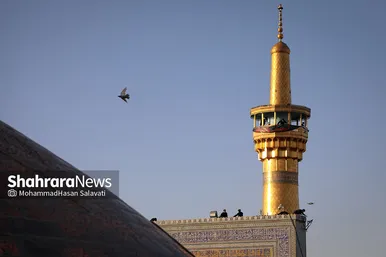 اهتزاز پرچم عزای حسینی بر فراز گنبد حرم رضوی