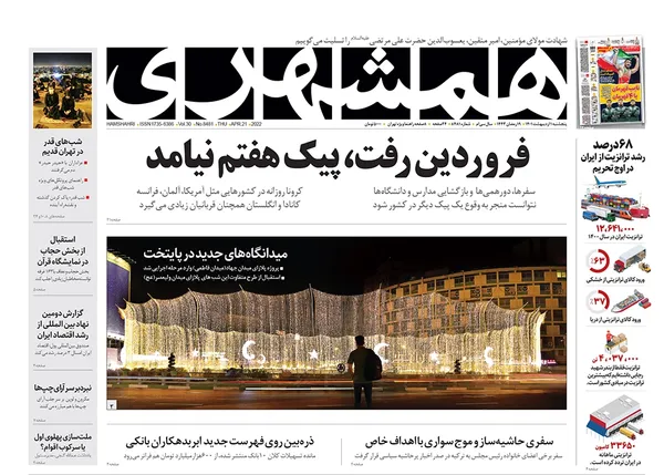 صفحه نخست روزنامه‌های کشور - پنجشنبه ۱ اردیبهشت ۱۴۰۱