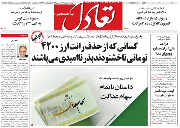 صفحه نخست روزنامه‌های کشور - دوشنبه ۷ شهریور ۱۴۰۱