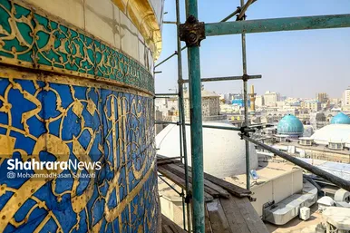 شست و شوی گنبد منور رضوی در آستانه سال نو و ماه مبارک رمضان