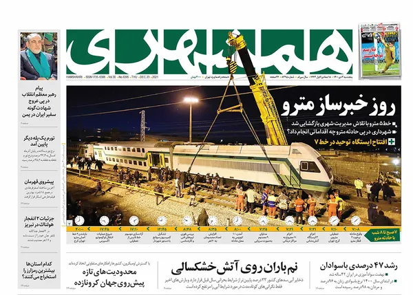 صفحه نخست روزنامه‌های کشور - پنجشنبه ۲ دی ۱۴۰۰