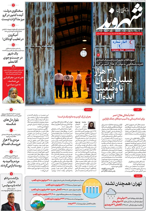 صفحه نخست روزنامه‌های کشور - یکشنبه ۸ اسفند ۱۴۰۰