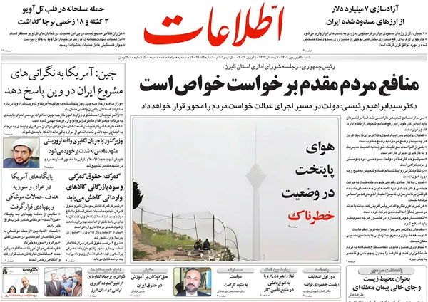 صفحه نخست روزنامه‌های کشور - شنبه ۲۰ فروردین ۱۴۰۱