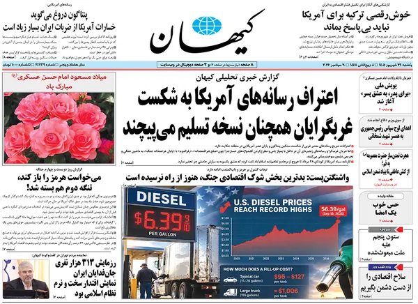 صفحه نخست روزنامه‌های کشور - یکشنبه ۲۹ شهریور ۱۴۰۵