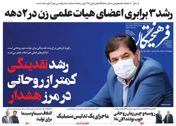 صفحه نخست روزنامه‌های کشور - یکشنبه ۳ بهمن ۱۴۰۰