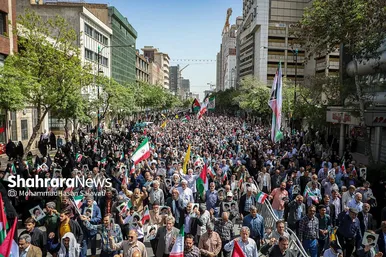 راهپیمایی ضدصهیونیستی نمازگزاران مشهدی و حمایت از عملیات وعده صادق سپاه