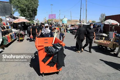 نظافت و رفت و روب معابر نجف اشرف توسط پاکبانان مشهدی در روز اربعین