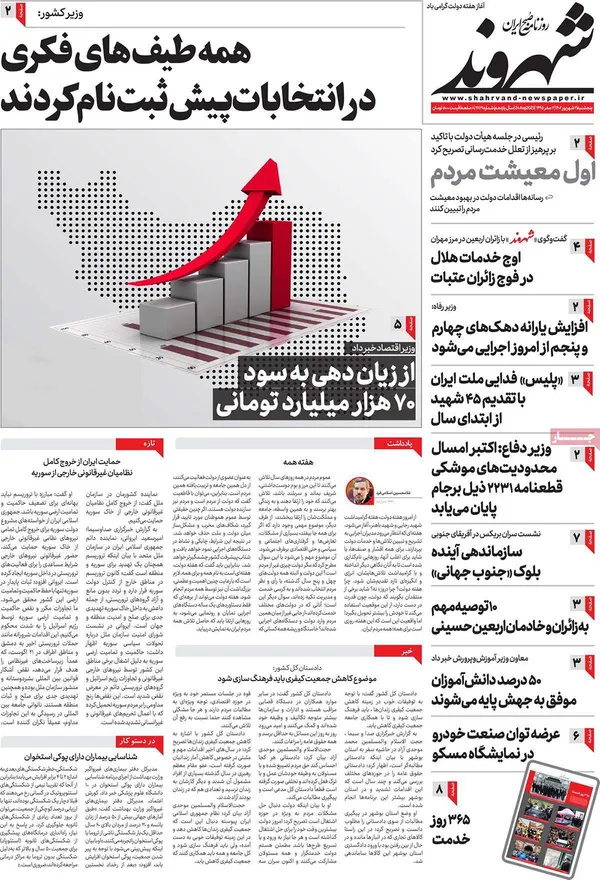 صفحه نخست روزنامه‌های کشور - پنجشنبه ۲شهریور۱۴۰۲
