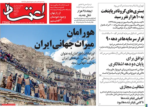 صفحه نخست روزنامه‌های کشور - چهارشنبه ۶ مرداد ۱۴۰۰