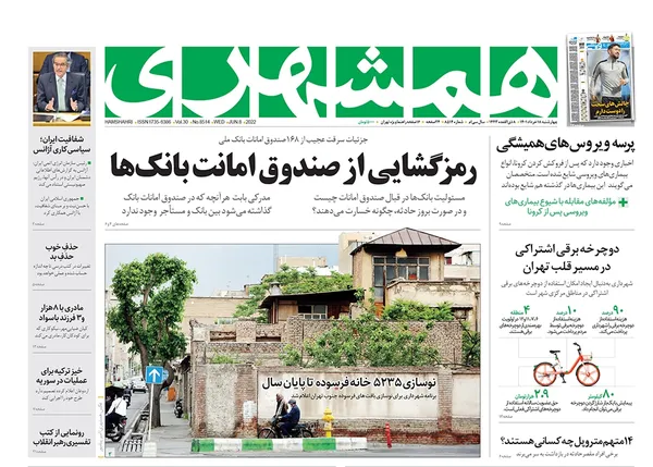 صفحه نخست روزنامه‌های کشور - چهارشنبه ۱۸ خرداد ۱۴۰۱