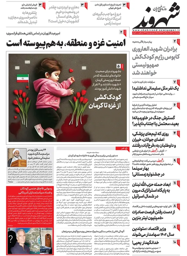 صفحه نخست روزنامه‌های کشور - دوشنبه ۱۸ دی ۱۴۰۲