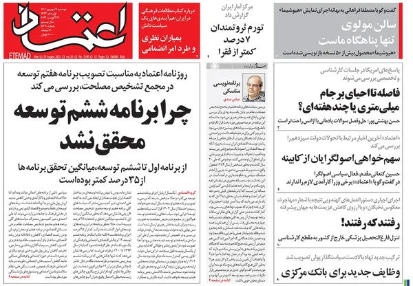صفحه نخست روزنامه‌های کشور - دوشنبه ۷ شهریور ۱۴۰۱