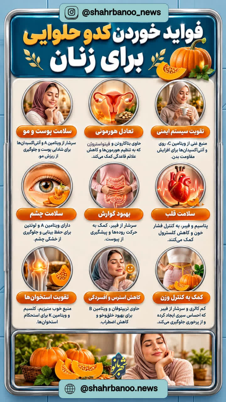 اینفوگرافی | فواید خوردن کدو حلوایی برای زنان