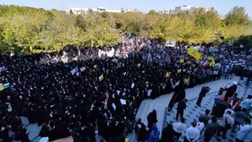 اجتماع اساتید و دانشجویان دانشگاه فردوسی مشهد در حمایت از مردم مظلوم فلسطین و غزه + فیلم و عکس