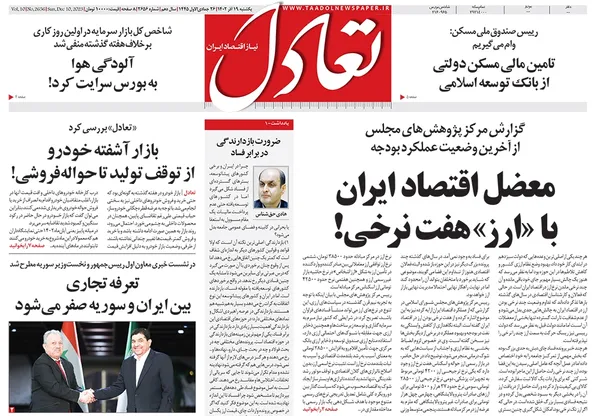 صفحه نخست روزنامه‌های کشور - یکشنبه ۱۹ آذر ۱۴۰۲