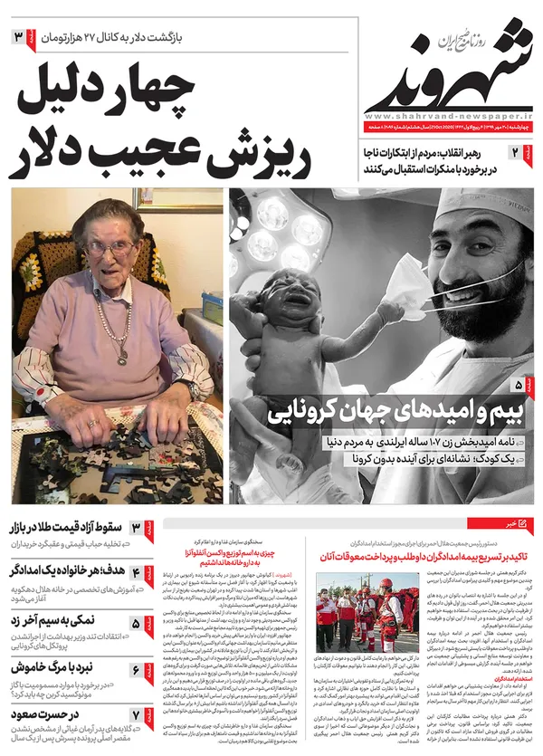 صفحه نخست روزنامه‌های کشور - چهارشنبه ۳۰ مهر ۱۳۹۹