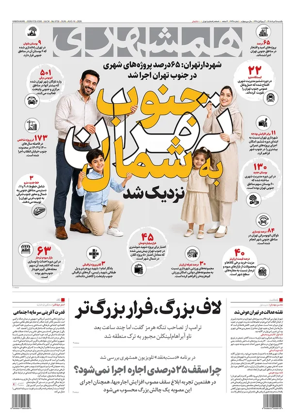 صفحه نخست روزنامه‌های کشور - یکشنبه ۲۵ مرداد ۱۴۰۵