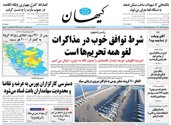 صفحه نخست روزنامه‌های کشور - یکشنبه ۲۱ آذر ۱۴۰۰