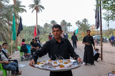 زائران پیاده اربعین در مسیر کربلا