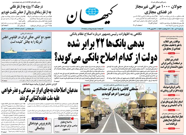صفحه نخست روزنامه‌های کشور - یکشنبه ۶ تیر ۱۴۰۰