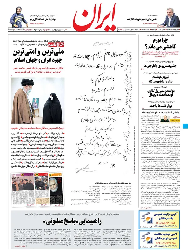 صفحه نخست روزنامه‌های کشور - یکشنبه ۱۲ دی ۱۴۰۰