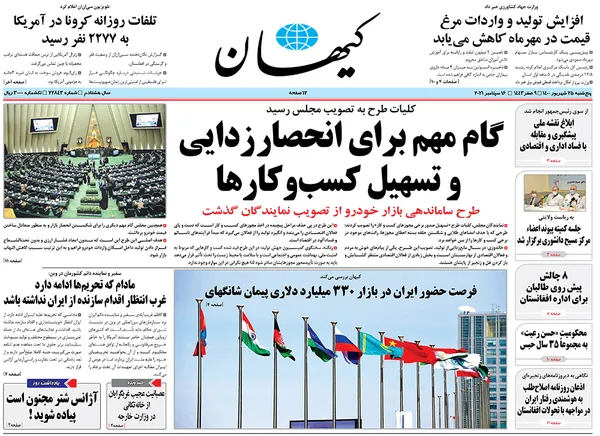 صفحه نخست روزنامه‌های کشور - پنجشنبه ۲۵ شهریور ۱۴۰۰