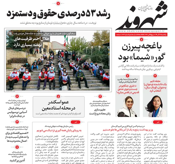 صفحه نخست روزنامه‌های کشور - یکشنبه ۱۶ آذر ۱۳۹۹