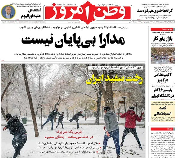 صفحه نخست روزنامه‌های کشور - سه‌شنبه ۱۵ آذر ۱۴۰۱