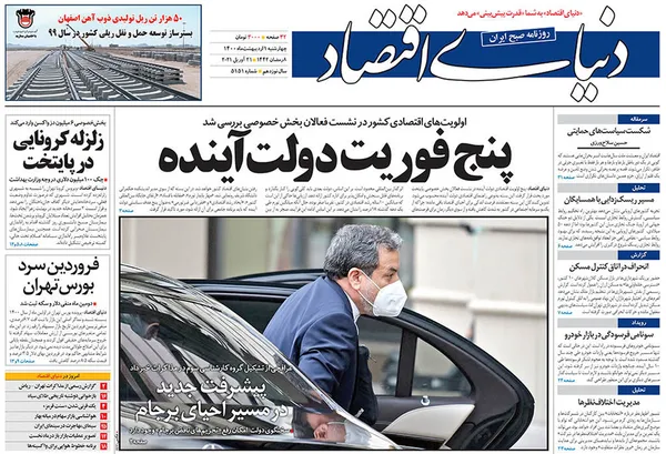 صفحه نخست روزنامه‌های کشور - چهارشنبه ۱ اردیبهشت ۱۴۰۰