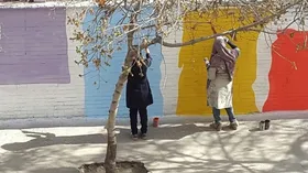 شهروندخبرنگار | رنگ&zwnj;آمیزی دیوارهای شهر توسط بانوان