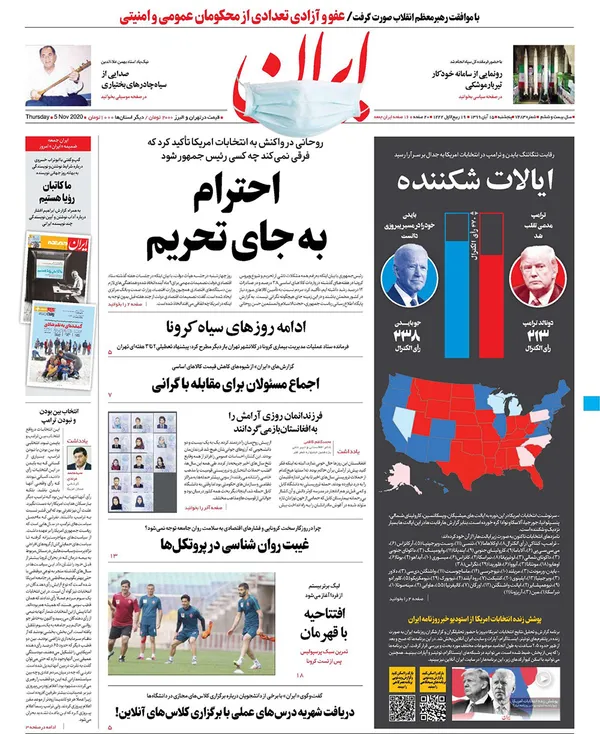 صفحه نخست روزنامه‌های کشور - پنجشنبه ۱۵ آبان ۱۳۹۹