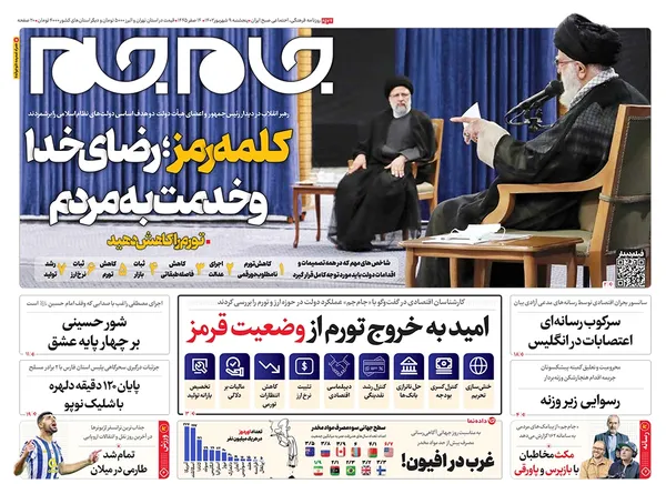 صفحه نخست روزنامه‌های کشور - پنجشنبه ۹ شهریور ۱۴۰۲