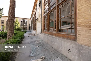 گزارش تصویری | خسارات ناشی از تجاوز هوایی آمریکایی صهیونی به عمارت تاریخی رکیب‌خانه اصفهان