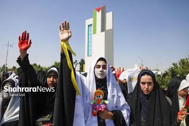 گزارش تصویری | تجمع دانش آموزان مشهدی در محکومیت کشتار کودکان غزه