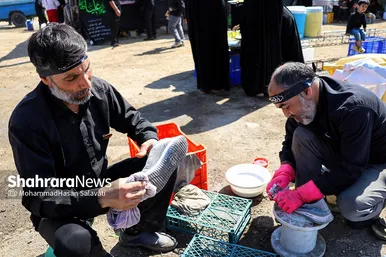 زائران پیاده در مسیر حرم مطهر رضوی