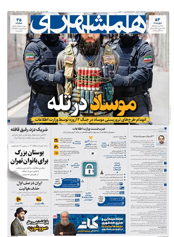 صفحه نخست روزنامه‌های کشور - سه‌شنبه ۷ مرداد ۱۴۰۴