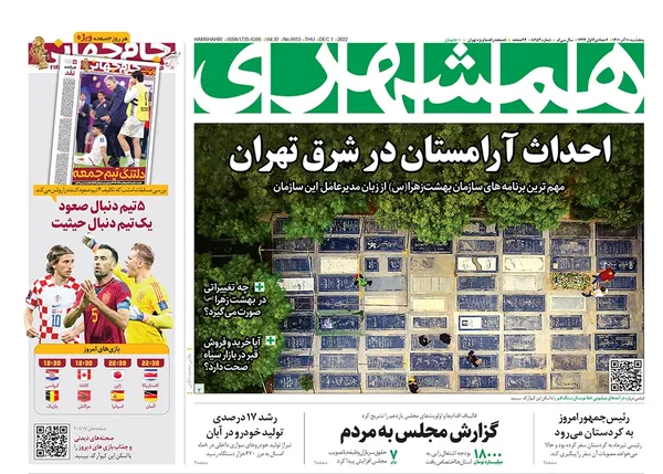 صفحه نخست روزنامه‌های کشور - پنجشنبه ۱۰ آذر ۱۴۰۱