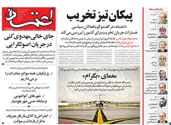 صفحه نخست روزنامه‌های کشور - چهارشنبه ۳۰ مهر ۱۴۰۴