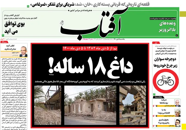 صفحه نخست روزنامه‌های کشور - یکشنبه ۵ دی ۱۴۰۰