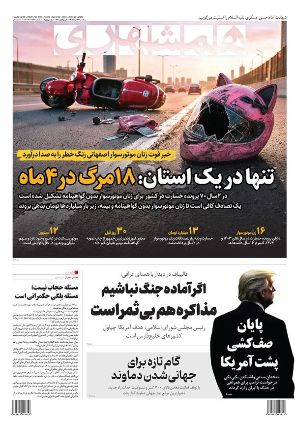 صفحه نخست روزنامه‌های کشور - پنجشنبه ۲۹ مرداد ۱۴۰۵