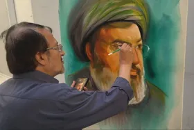 خلق اثر هنری نقاشان مشهدی به یاد شهید &laquo;سیدحسن نصرالله&raquo; + فیلم