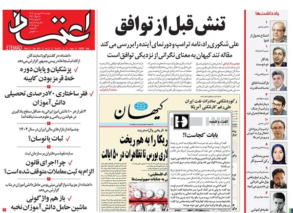 صفحه نخست روزنامه‌های کشور - دوشنبه ۱۸ فروردین ۱۴۰۴