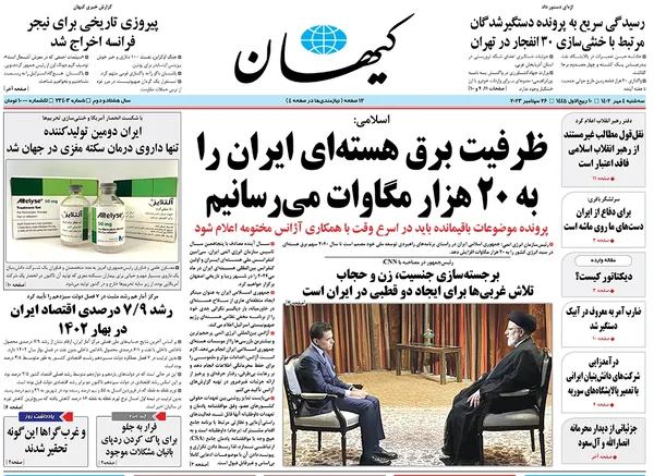 صفحه نخست روزنامه‌های کشور - سه‌شنبه ۴ مهر ۱۴۰۲