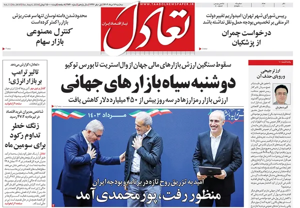 صفحه نخست روزنامه‌های کشور - سه‌شنبه ۱۶ مرداد ۱۴۰۳