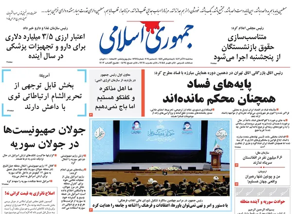 صفحه نخست روزنامه‌های کشور - سه‌شنبه ۲۰ آذر ۱۴۰۳