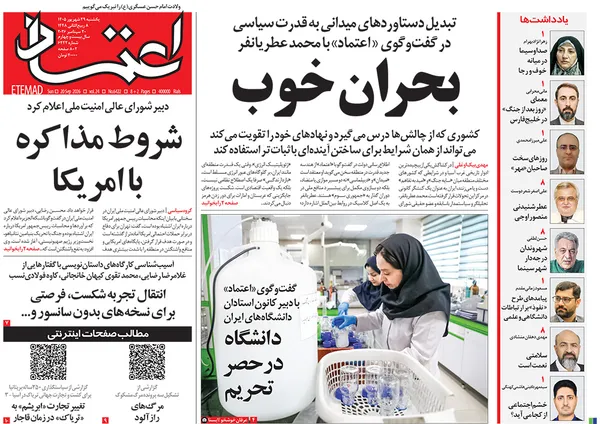 صفحه نخست روزنامه‌های کشور - یکشنبه ۲۹ شهریور ۱۴۰۵