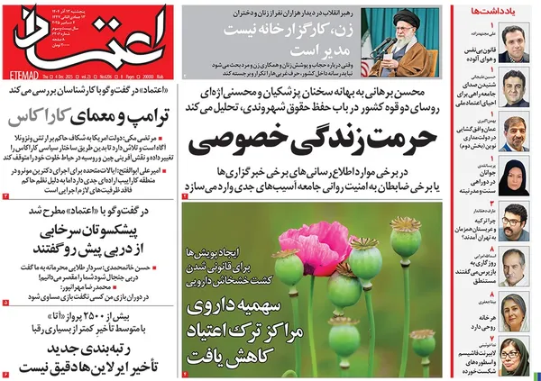 صفحه نخست روزنامه‌های کشور - پنجشنبه ۱۳ آذر ۱۴۰۴